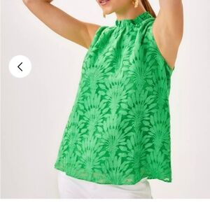 $118 Lilly Pulitzer Tolya Top.Sz 16. Color: Fauna Green Stacked Palm Burnout New